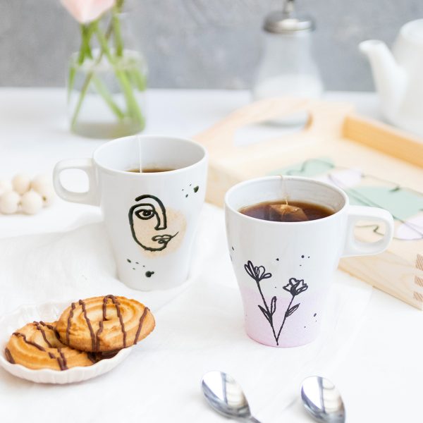 Line Art DIY: Tassen und Tablet im Japandi Style gestalten